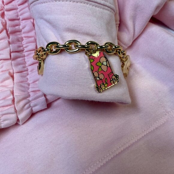 Lilly Pulitzer Gold Charm Bracelet w/ Dress Turtle Elephant Shell Orange EUC - Picture 5 of 7